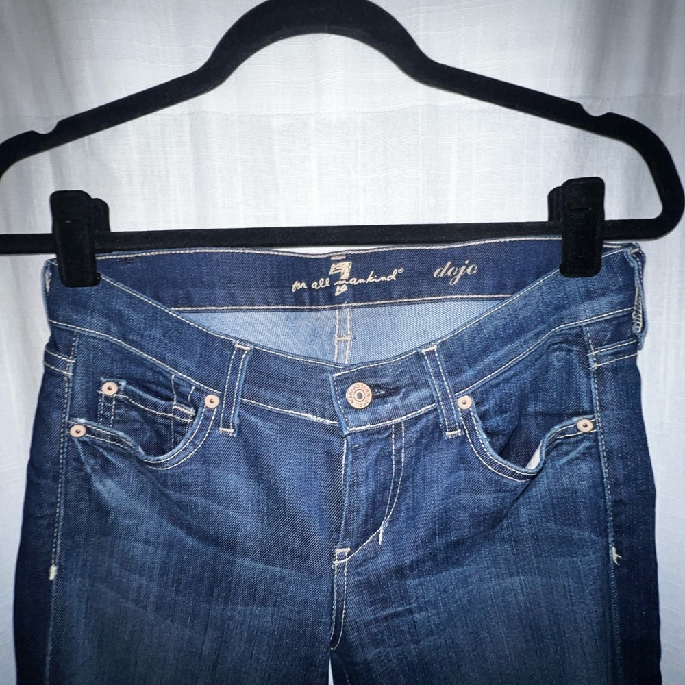 Seven 7 For All Mankind Dojo Low rise Boot Cut Dk Blue SubtleFlare Jeans Size 26